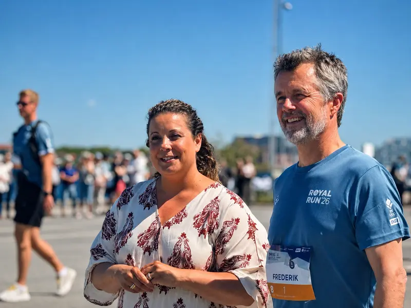 Klokken 14.03 ankom Kongen. Nu løber han 5 km gennem Middelfart