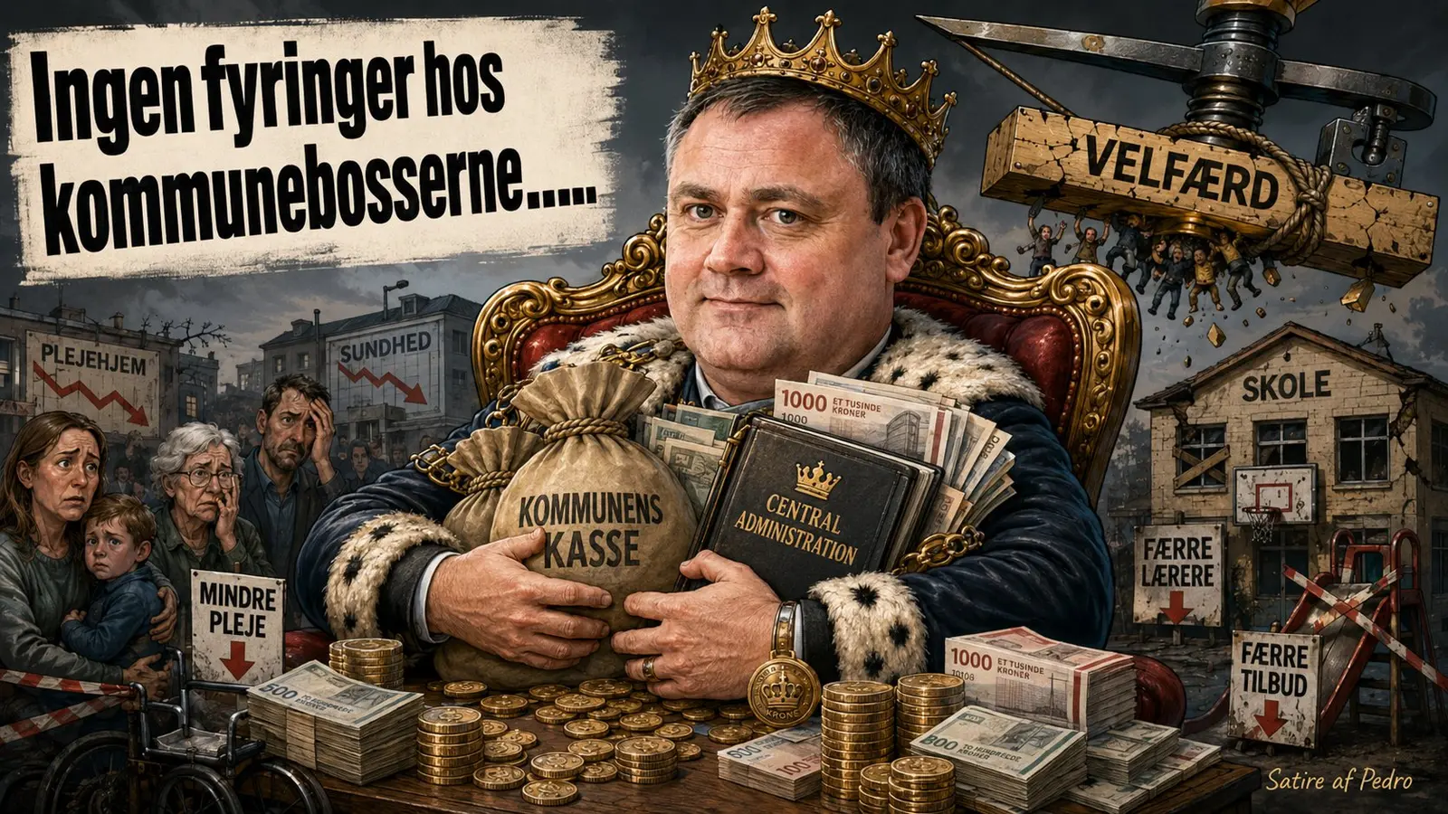 Satire af Pedro — »Ingen fyringer hos kommunebosserne«